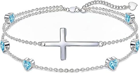 Prismata Cross Birthstone Bracelet 925 Sterling Silver Adjustable 12 Months Birthstone Cross Bracelet Religious Jewelry Gifts for Women Her,with 7"+2" chain in Saudi Arabia
