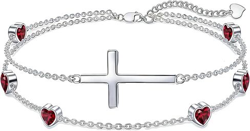 Prismata Cross Birthstone Bracelet 925 Sterling Silver Adjustable 12 Months Birthstone Cross Bracelet Religious Jewelry Gifts for Women Her,with 7"+2" chain in Saudi Arabia