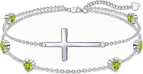 Prismata Cross Birthstone Bracelet 925 Sterling Silver Adjustable 12 Months Birthstone Cross Bracelet Religious Jewelry Gifts for Women Her,with 7"+2" chain in Saudi Arabia