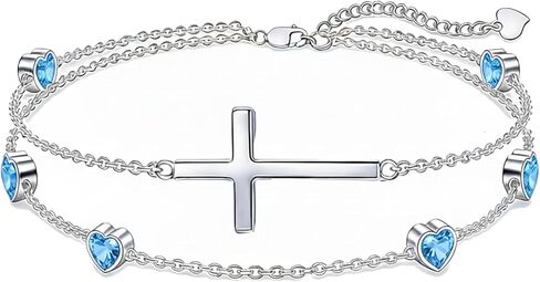 Prismata Cross Birthstone Bracelet 925 Sterling Silver Adjustable 12 Months Birthstone Cross Bracelet Religious Jewelry Gifts for Women Her,with 7"+2" chain in Saudi Arabia