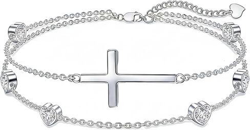 Prismata Cross Birthstone Bracelet 925 Sterling Silver Adjustable 12 Months Birthstone Cross Bracelet Religious Jewelry Gifts for Women Her,with 7"+2" chain in Saudi Arabia