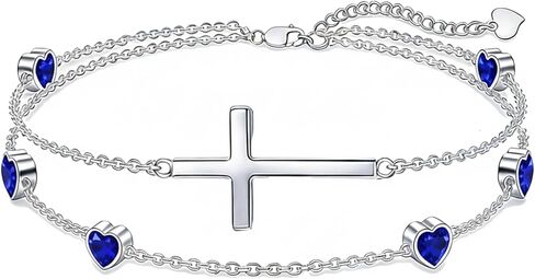 Prismata Cross Birthstone Bracelet 925 Sterling Silver Adjustable 12 Months Birthstone Cross Bracelet Religious Jewelry Gifts for Women Her,with 7"+2" chain in Saudi Arabia