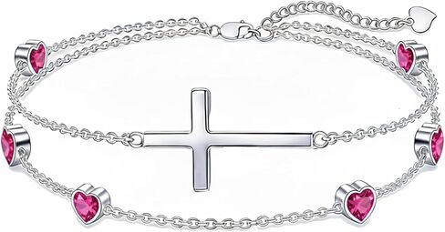 Prismata Cross Birthstone Bracelet 925 Sterling Silver Adjustable 12 Months Birthstone Cross Bracelet Religious Jewelry Gifts for Women Her,with 7"+2" chain in Saudi Arabia