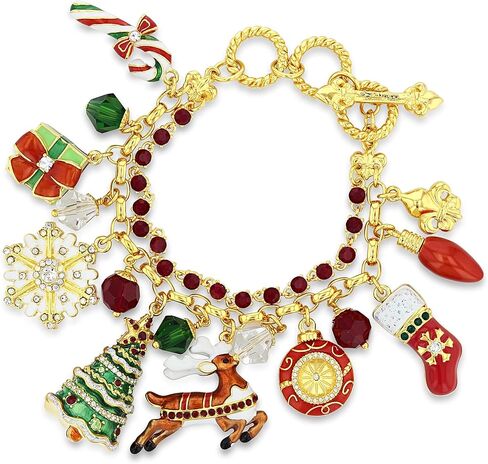 Ritzy Couture Women’s Enamel Ornament Multi Charm Christmas Two-Strand Drop and Dangle Toggle Bracelet (Goldtone) in Saudi Arabia