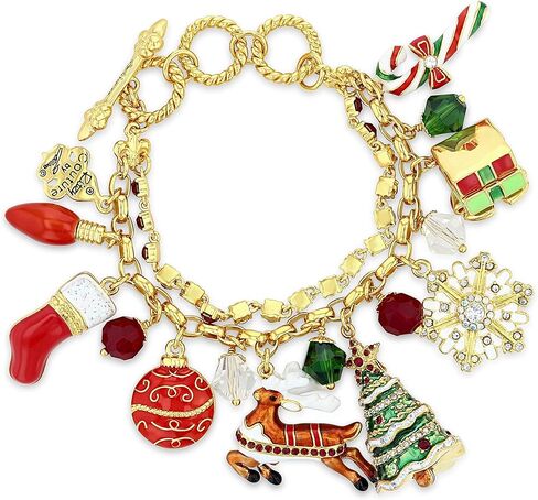 Ritzy Couture Women’s Enamel Ornament Multi Charm Christmas Two-Strand Drop and Dangle Toggle Bracelet (Goldtone) in Saudi Arabia