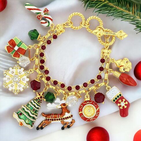 Ritzy Couture Women’s Enamel Ornament Multi Charm Christmas Two-Strand Drop and Dangle Toggle Bracelet (Goldtone) in Saudi Arabia