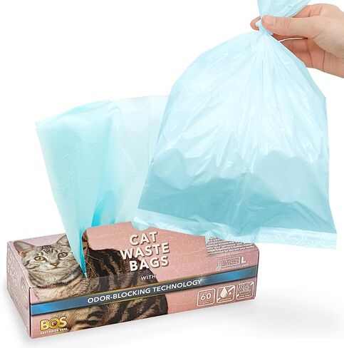 BOS BOS -OROR -SEALING CAT POOP FACS لـ PET SANDS & KITTY - أكياس التخلص - رائحة ورائحة مجانية [الحجم: L ، اللون: أزرق فاتح] (60 ، حزمة 2) ★ عبوة جديدة تمامًا !! ★ ليس بطانة صندوق القمامة in Kuwait