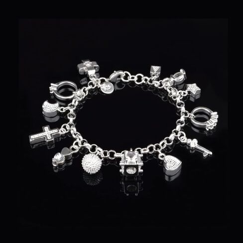 925 Sterling Silver Plated Charm Bracelets for Women Love Heart Multi-Charm Chain Bracelet Bangle in Saudi Arabia