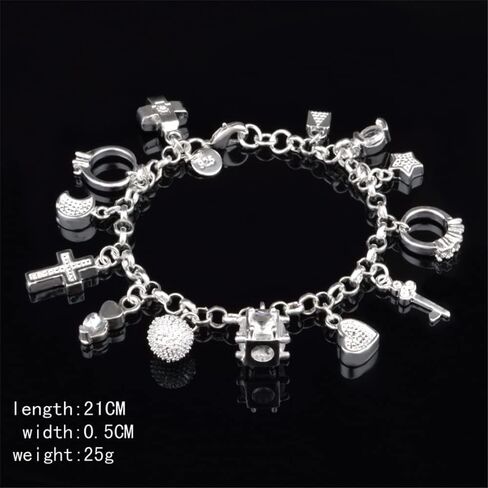 925 Sterling Silver Plated Charm Bracelets for Women Love Heart Multi-Charm Chain Bracelet Bangle in Saudi Arabia