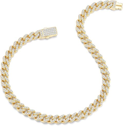 FANCIME 14k مطلية بالذهب 925 الفضة الاسترليني 5MM 7/7.5/8/8.5 "الرابط الكوبي سوار بلينغ تشيكوسلوفاكيا أساور الهيب هوب مجوهرات للنساء الرجال للجنسين in Kuwait