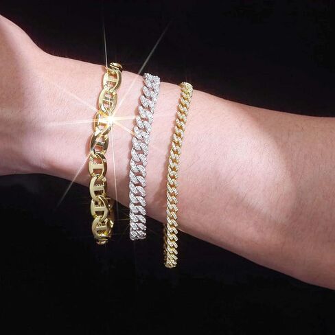 FANCIME 14k مطلية بالذهب 925 الفضة الاسترليني 5MM 7/7.5/8/8.5 "الرابط الكوبي سوار بلينغ تشيكوسلوفاكيا أساور الهيب هوب مجوهرات للنساء الرجال للجنسين in Kuwait