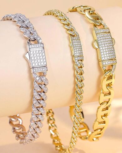 FANCIME 14k مطلية بالذهب 925 الفضة الاسترليني 5MM 7/7.5/8/8.5 "الرابط الكوبي سوار بلينغ تشيكوسلوفاكيا أساور الهيب هوب مجوهرات للنساء الرجال للجنسين in Kuwait