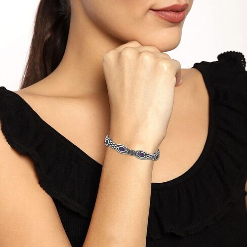 مجوهرات Vanbelle من الفضة الإسترليني - مطلية بالروديوم مع ختم 925 - سوار بوابة بيضاوي فاخر مع أحجار الجمشت الطبيعية - صناعة يدوية أنيقة - للنساء in Saudi Arabia