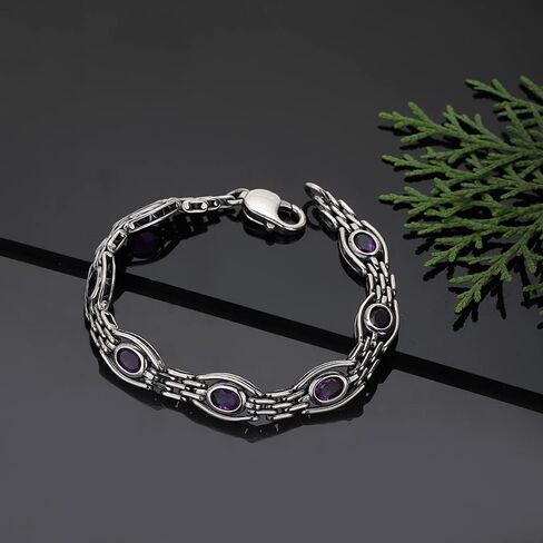 مجوهرات Vanbelle من الفضة الإسترليني - مطلية بالروديوم مع ختم 925 - سوار بوابة بيضاوي فاخر مع أحجار الجمشت الطبيعية - صناعة يدوية أنيقة - للنساء in Saudi Arabia