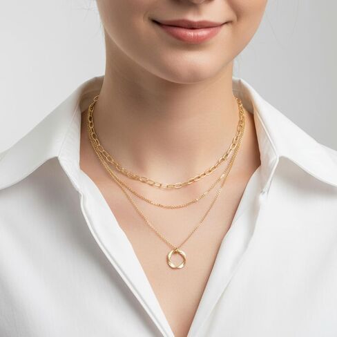 2 PCS Layered Necklaces for Women, Gold & Silver Multi Layered Necklaces with Pendant, Stacked Necklace Elegant Multilayer Adjustable Layering Chain in Saudi Arabia