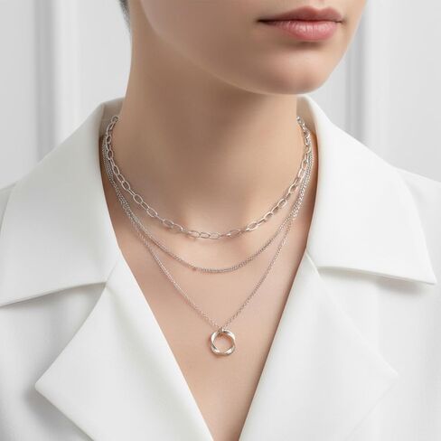 2 PCS Layered Necklaces for Women, Gold & Silver Multi Layered Necklaces with Pendant, Stacked Necklace Elegant Multilayer Adjustable Layering Chain in Saudi Arabia