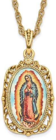 Fashion Symbols of Faith Gold-tone Enameled Our Lady of Guadalupe Rope Chain Necklace 24" in Saudi Arabia