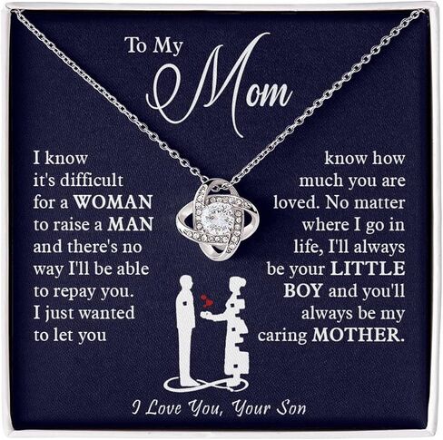 To My Mom Stainless Steel Love Knot Necklace - Premium Cubic Zirconia Jewelry Gift for Mother, Includes Interchangeable Emotional Message Card & Luxury Gift Box. in Saudi Arabia