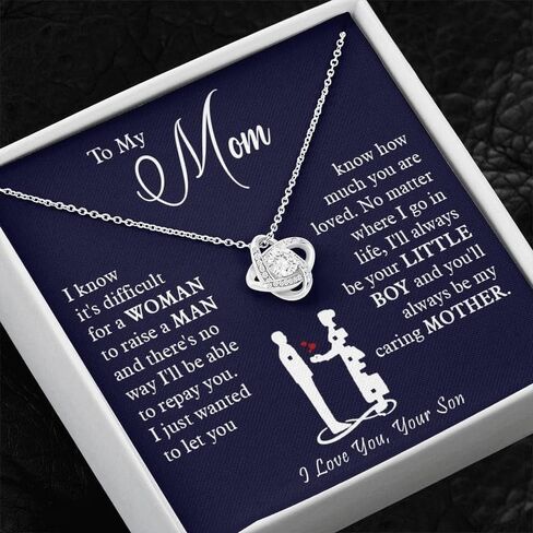 To My Mom Stainless Steel Love Knot Necklace - Premium Cubic Zirconia Jewelry Gift for Mother, Includes Interchangeable Emotional Message Card & Luxury Gift Box. in Saudi Arabia
