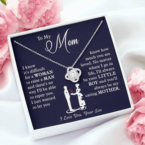 To My Mom Stainless Steel Love Knot Necklace - Premium Cubic Zirconia Jewelry Gift for Mother, Includes Interchangeable Emotional Message Card & Luxury Gift Box. in Saudi Arabia