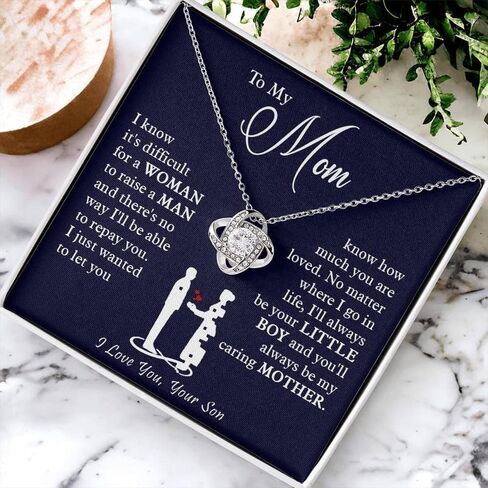 To My Mom Stainless Steel Love Knot Necklace - Premium Cubic Zirconia Jewelry Gift for Mother, Includes Interchangeable Emotional Message Card & Luxury Gift Box. in Saudi Arabia