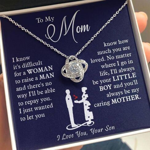 To My Mom Stainless Steel Love Knot Necklace - Premium Cubic Zirconia Jewelry Gift for Mother, Includes Interchangeable Emotional Message Card & Luxury Gift Box. in Saudi Arabia