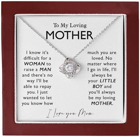To My Mom Stainless Steel Love Knot Necklace - Premium Cubic Zirconia Jewelry Gift for Mother, Includes Interchangeable Emotional Message Card & Luxury Gift Box. in Saudi Arabia