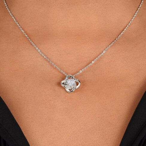 To My Mom Stainless Steel Love Knot Necklace - Premium Cubic Zirconia Jewelry Gift for Mother, Includes Interchangeable Emotional Message Card & Luxury Gift Box. in Saudi Arabia