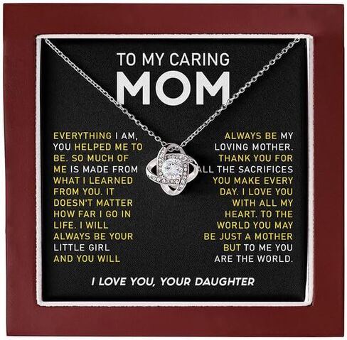 To My Mom Stainless Steel Love Knot Necklace - Premium Cubic Zirconia Jewelry Gift for Mother, Includes Interchangeable Emotional Message Card & Luxury Gift Box. in Saudi Arabia