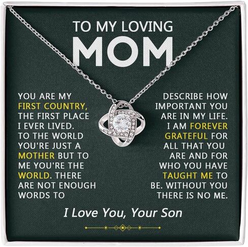To My Mom Stainless Steel Love Knot Necklace - Premium Cubic Zirconia Jewelry Gift for Mother, Includes Interchangeable Emotional Message Card & Luxury Gift Box. in Saudi Arabia