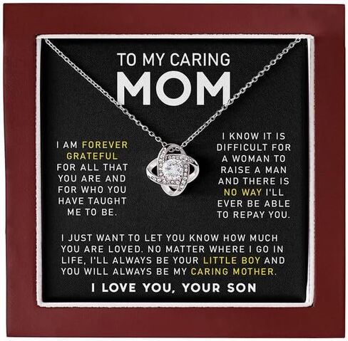 To My Mom Stainless Steel Love Knot Necklace - Premium Cubic Zirconia Jewelry Gift for Mother, Includes Interchangeable Emotional Message Card & Luxury Gift Box. in Saudi Arabia