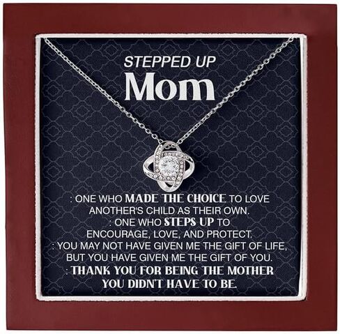 To My Mom Stainless Steel Love Knot Necklace - Premium Cubic Zirconia Jewelry Gift for Mother, Includes Interchangeable Emotional Message Card & Luxury Gift Box. in Saudi Arabia