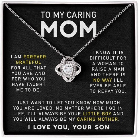 To My Mom Stainless Steel Love Knot Necklace - Premium Cubic Zirconia Jewelry Gift for Mother, Includes Interchangeable Emotional Message Card & Luxury Gift Box. in Saudi Arabia