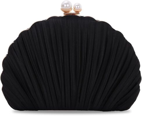 محفظة Oweisong Shell Clutch للنساء رسمية من الساتان للعروس وحقيبة يد لحفلات الزفاف مع سلسلة من اللؤلؤ in Saudi Arabia