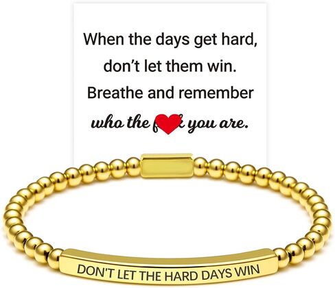 Dont Let The Hard Days Win Beaded Inspire Bracelet for Women, Adjustable Natural Obsidian Metal Tube Engraved Bracelets Stainless Steel Band Inspirational Gifts Jewelry in Saudi Arabia