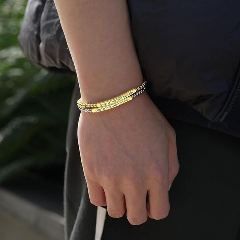 Dont Let The Hard Days Win Beaded Inspire Bracelet for Women, Adjustable Natural Obsidian Metal Tube Engraved Bracelets Stainless Steel Band Inspirational Gifts Jewelry in Saudi Arabia