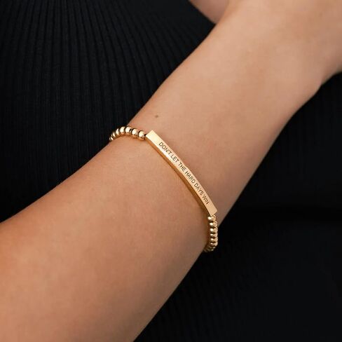 Dont Let The Hard Days Win Beaded Inspire Bracelet for Women, Adjustable Natural Obsidian Metal Tube Engraved Bracelets Stainless Steel Band Inspirational Gifts Jewelry in Saudi Arabia