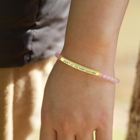 Dont Let The Hard Days Win Beaded Inspire Bracelet for Women, Adjustable Natural Obsidian Metal Tube Engraved Bracelets Stainless Steel Band Inspirational Gifts Jewelry in Saudi Arabia