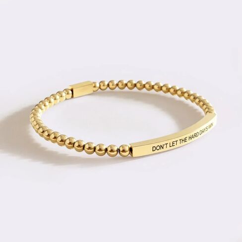 Dont Let The Hard Days Win Beaded Inspire Bracelet for Women, Adjustable Natural Obsidian Metal Tube Engraved Bracelets Stainless Steel Band Inspirational Gifts Jewelry in Saudi Arabia