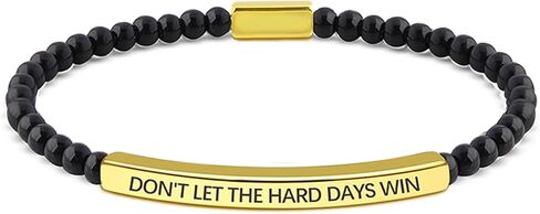 Dont Let The Hard Days Win Beaded Inspire Bracelet for Women, Adjustable Natural Obsidian Metal Tube Engraved Bracelets Stainless Steel Band Inspirational Gifts Jewelry in Saudi Arabia