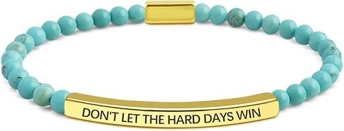 Dont Let The Hard Days Win Beaded Inspire Bracelet for Women, Adjustable Natural Obsidian Metal Tube Engraved Bracelets Stainless Steel Band Inspirational Gifts Jewelry in Saudi Arabia