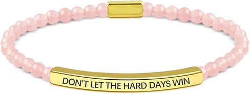 Dont Let The Hard Days Win Beaded Inspire Bracelet for Women, Adjustable Natural Obsidian Metal Tube Engraved Bracelets Stainless Steel Band Inspirational Gifts Jewelry in Saudi Arabia