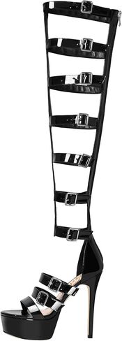 onlymaker Women's Punk-Inspired Thigh-High Boot Sandals Stiletto Platform Adjustable Buckle Straps in Kuwait
