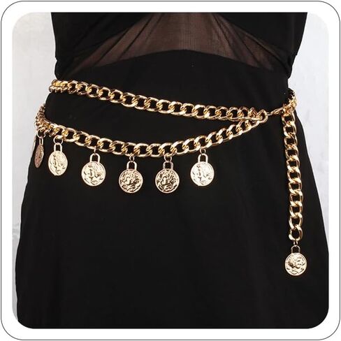 Pirate Gold Waist Chain for Women Gold Chain Belt for Dress Coin Belly Chains Beach Belly Body Chains Fashion Pirate Accessories Renaissance Jewelry Costume Gifts in Saudi Arabia
