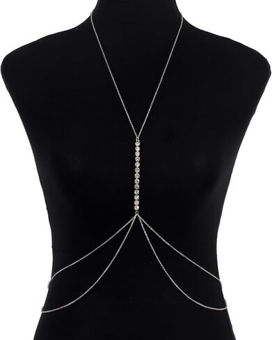 Rhinestone Body Chain for Women Layered Crystal Body Necklace Sexy Beach Bikini Bra Chain Sparkly Diamond Tassel Belly Waist Chain Nightclub Body Accessory Jewelry in Saudi Arabia