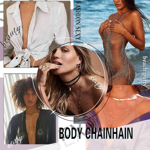 Rhinestone Body Chain for Women Layered Crystal Body Necklace Sexy Beach Bikini Bra Chain Sparkly Diamond Tassel Belly Waist Chain Nightclub Body Accessory Jewelry in Saudi Arabia