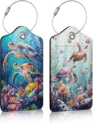 علامة الأمتعة لحقائب السفر قطعتين، علامة الأمتعة من جلد البولي يوريثان على شكل سلحفاة بحرية مع ملصق تعريف لغطاء الخصوصية للسفر للنساء والرجال in Kuwait