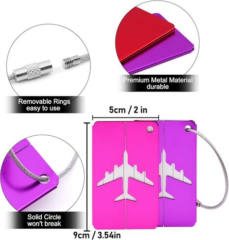 6 Pack Luggage Tag, Travel Labels Set for Suitcases with Stainless Loop and ID Card, 6 Pack Aluminium Alloy Suitcase Tags for Flying, Cruise, Travel Essentials, Multicolored in Saudi Arabia