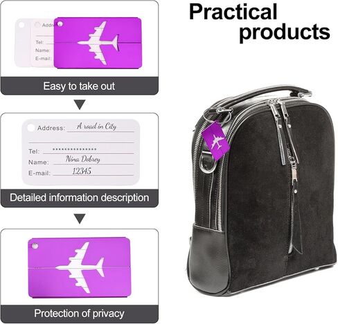 6 Pack Luggage Tag, Travel Labels Set for Suitcases with Stainless Loop and ID Card, 6 Pack Aluminium Alloy Suitcase Tags for Flying, Cruise, Travel Essentials, Multicolored in Saudi Arabia