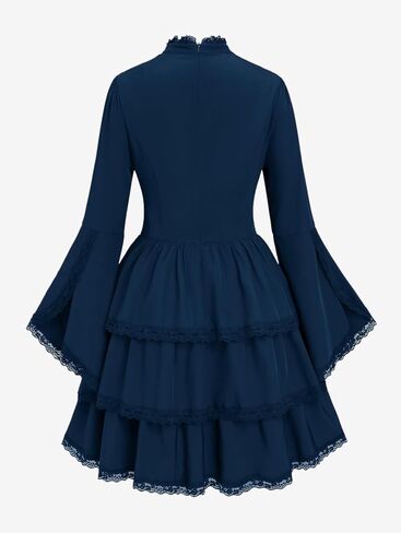 ROSE GAL Womens Plus Size Victorian Gothic Lace-up Layered Lace Trim Cutout Trumpet Sleeves Knee Length Dress in Saudi Arabia